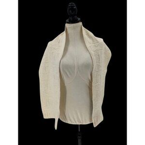 Coach Womens Ivory Cable Knit Wool & Angora Scarf With Signature Logo Pattern